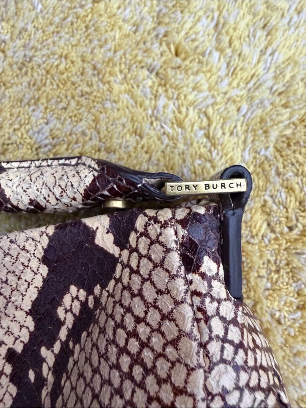 Tory Burch Tan and Brown Snake-Print Shoulder Bag